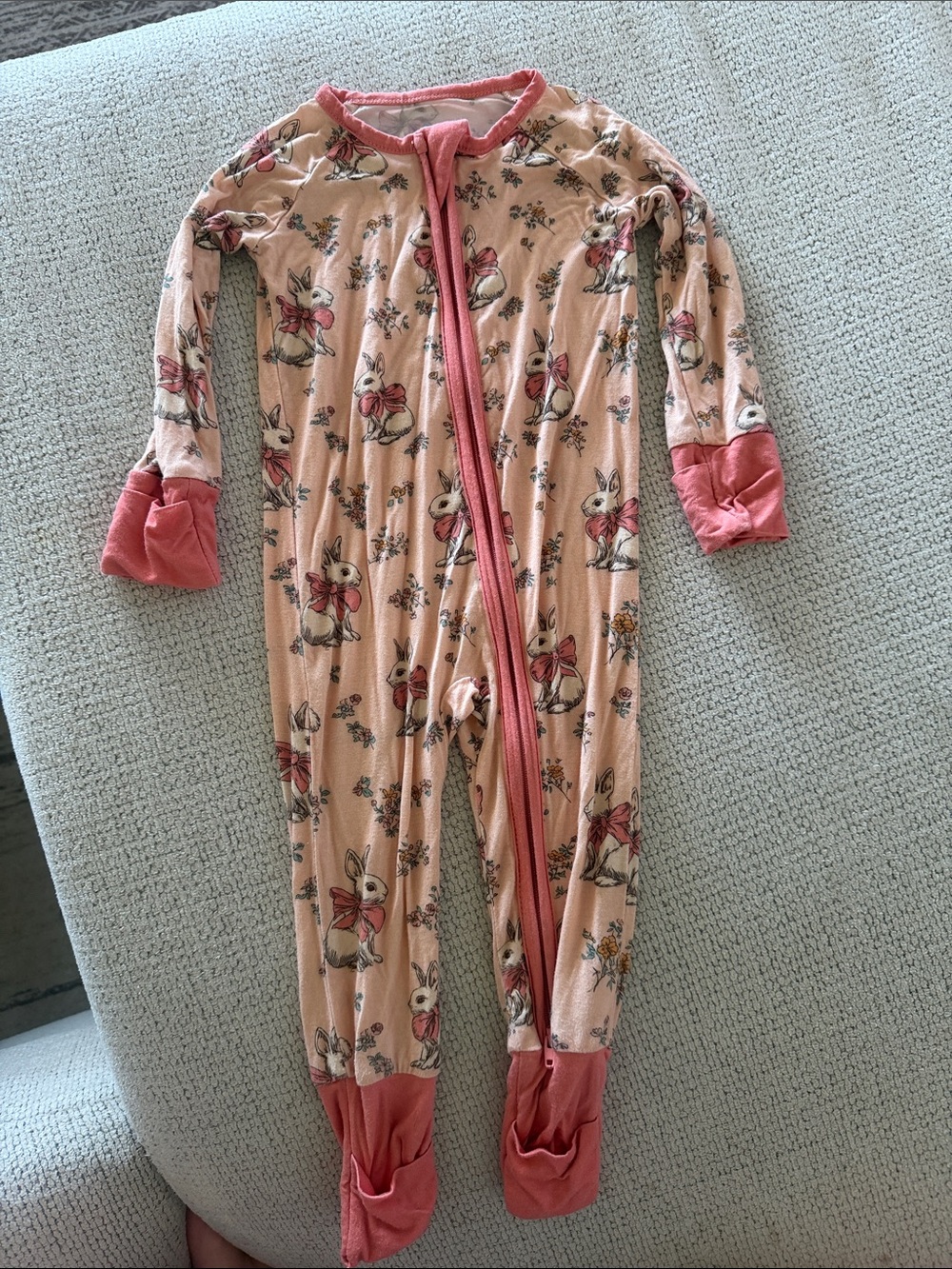 Peach Bunny Print One-Piece Pajama